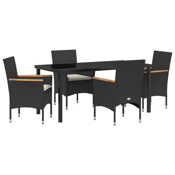 Ensemble de salle à manger de jardin 5 pièces avec coussins en poly rotin noir vidaXL