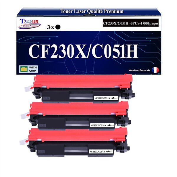 T3AZUR - 3x Toners compatibles avec Canon 051H pour Canon i-Sensys LBP-162dw  MF-264dw  MF-267dw  MF-269dw Noir - 4 000p
