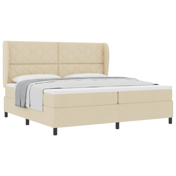 vidaXL Lit à ressorts avec matelas Crème 200 x 200 cm tissu