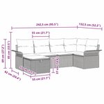 vidaXL Ensemble de canapé de jardin 6 Pièces Gris 242.5 x 132.5 x 85 cm