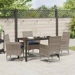 vidaXL Ensemble table et chaises avec coussin 5 Pièces Gris Rotin PE