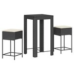 vidaXL Ensemble de bar de jardin 3 Pièces avec coussins noir poly rotin