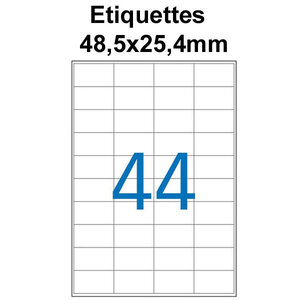 Étiquettes adhésives  48 5x25 4mm  (44étiquettes/feuille) - blanc - 50 feuilles -t3azur