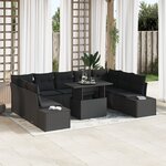vidaXL Ensemble de canapés de jardin 10 pièces avec coussins en poly rattan noir