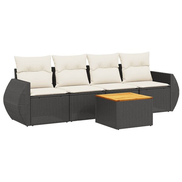 vidaXL Salon de jardin 5 Pièces avec coussins noir résine tressée