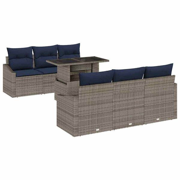 vidaXL Ensemble de canapé de jardin avec coussin 7 Pièces Gris polyrotin