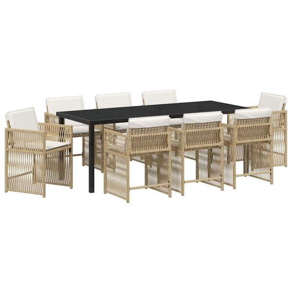 vidaXL Ensemble de salle à manger pour jardin 9 Pièces Beige polyrotin