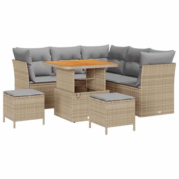 vidaXL Ensemble de canapé de jardin 8 Pièces Beige polyrotin
