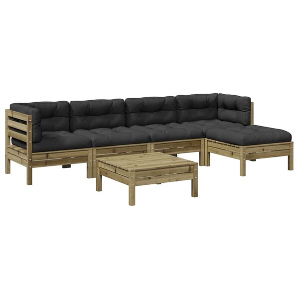 vidaXL Salon de jardin 6 Pièces avec coussins bois de pin imprégné