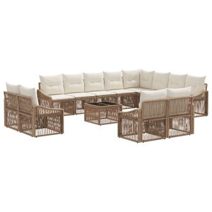 vidaXL Ensemble de canapé de jardin 13 Pièces Beige polyrotin