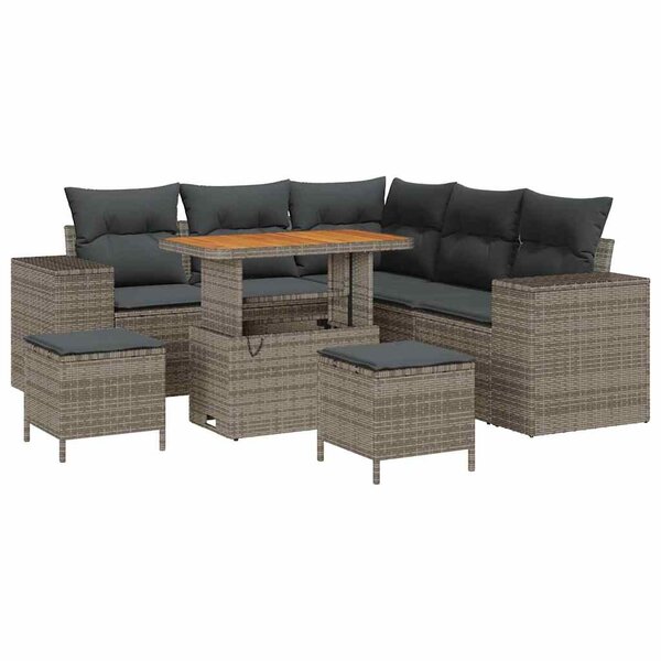 vidaXL Ensemble de canapé de jardin avec coussin 8 Pièces Gris polyrotin