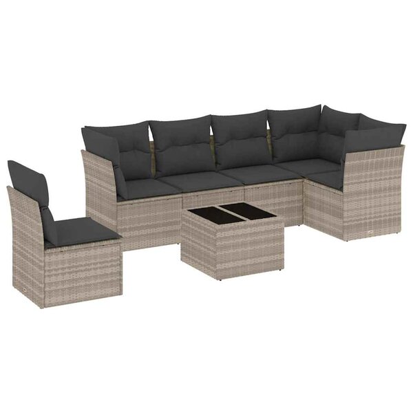 vidaXL Salon de jardin avec coussins 7 Pièces gris clair résine tressée