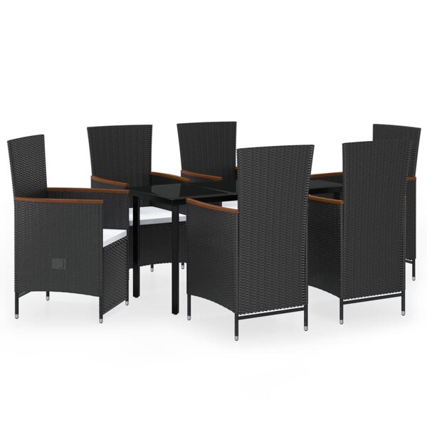 vidaXL Ensemble à manger de jardin avec coussins 7 Pièces Noir