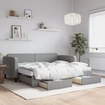 vidaXL Lit de jour avec gigogne et tiroirs gris clair 90x190 cm tissu
