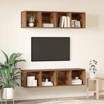 vidaXL Meuble TV mural Montage mural 4 Pièces Vieux bois 37 x 37 x 72 cm