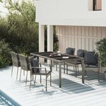 vidaXL Ensemble à manger jardin et coussins 7 Pièces gris rotin