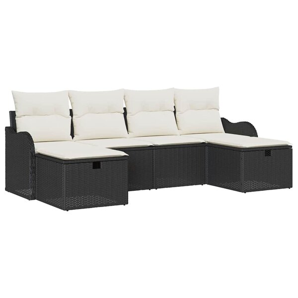 vidaXL Ensemble de canapé de jardin avec coussin 6 Pièces Noir Poly rotin