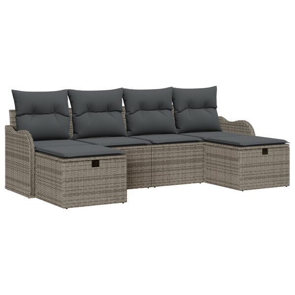 Ensemble de canapé de jardin 6 pièces avec coussins gris en polyrotin