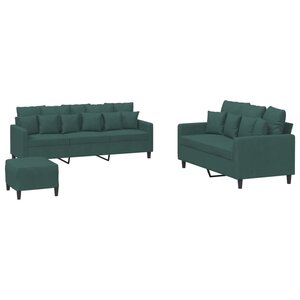 vidaXL Ensemble de canapés 3 Pièces avec coussins Vert foncé Velours