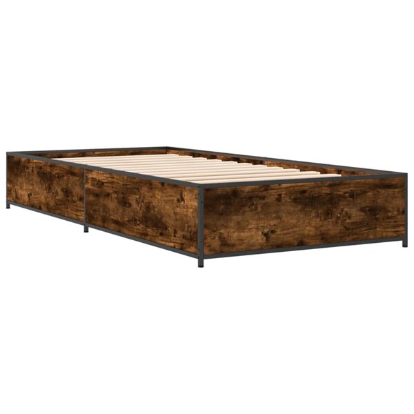 vidaXL Cadre de lit chêne fumé 90x200 cm bois d'ingénierie et métal