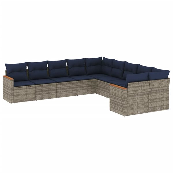 vidaXL Salon de jardin 10 Pièces avec coussins gris résine tressée