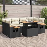 vidaXL Salon de jardin avec coussins 7 Pièces noir résine tressée acacia