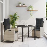 vidaXL Ensemble de salle à manger de jardin de 3 pièces avec coussins Gris clair Rattan poly