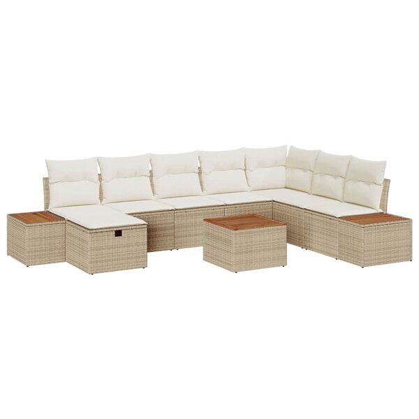 vidaXL Ensemble de canapé de jardin 9 Pièces Beige Poly rotin
