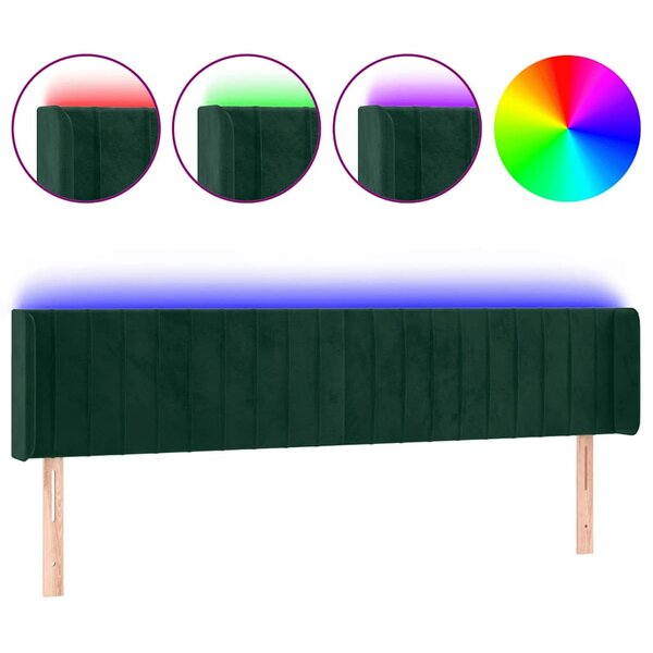 vidaXL Tête de lit à LED Vert foncé 183x16x78/88 cm Velours