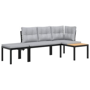 vidaXL Ensemble de banc de jardin avec coussins 3 Pièces noir
