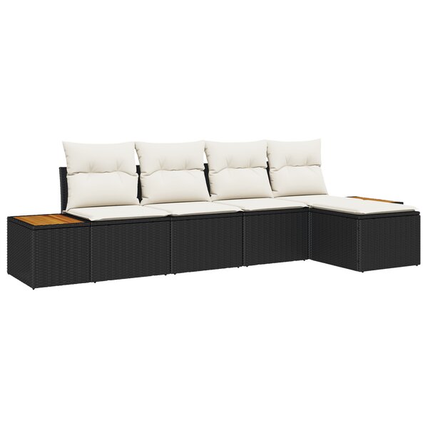 Ensemble de Sofa de Jardin vidaXL 5 Pièces avec Coussins Noir Poly Rattan Acacia