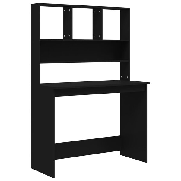 Bureau table poste de travail meuble d'ordinateur informatique étude avec étagères 102 x 45 x 148 cm bois d'ingénierie noir 02_0023492