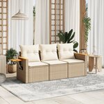 vidaXL Salon de jardin avec coussins 3 Pièces beige résine tressée