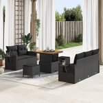 Set de Salon de Jardin en 8 Pièces avec Coussins Noir Poly Rotin Acacia