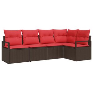 vidaXL Ensemble de canapé de jardin avec coussin 5 Pièces Marron et rouge