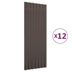 vidaXL Panneaux de toit 12 Pièces Acier enduit de poudre Marron 100x36 cm