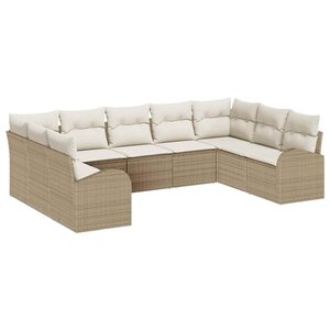 vidaXL Ensemble de canapé de jardin 9 Pièces Beige et blanc Poly rotin
