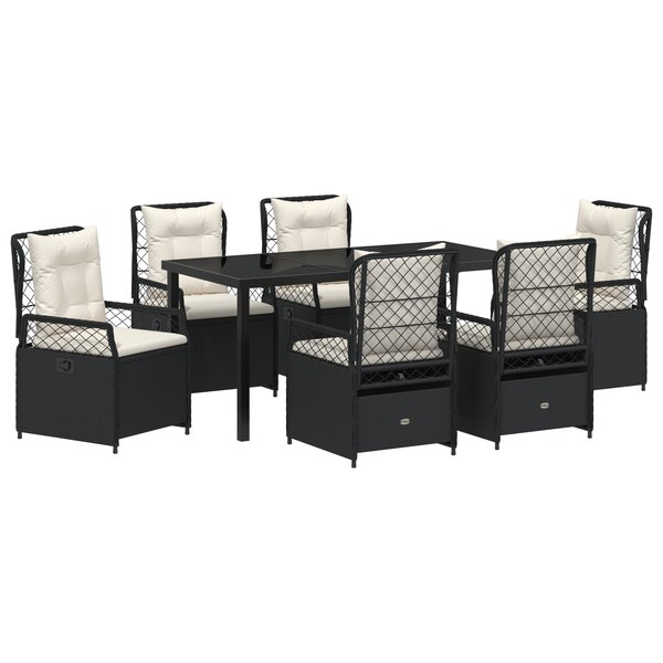 vidaXL Ensemble de Jardin 7 Pièces Noir Rattan Poly