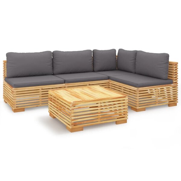 vidaXL Salon de jardin 5 Pièces avec coussins Bois de teck solide