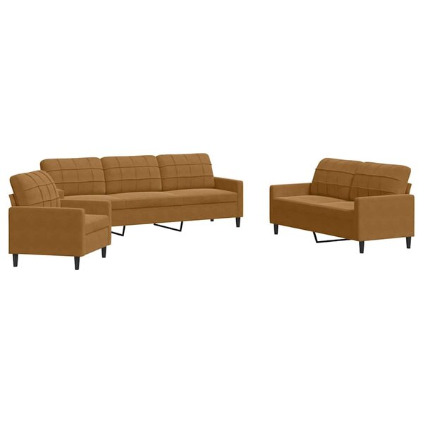 vidaXL Ensemble de canapés 3 Pièces avec coussins Marron Velours