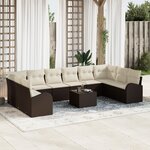 vidaXL Ensemble de Canapés de Jardin 10 Pièces avec Coussins Crème Rattan Poly Gris