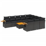 vidaXL Salon de jardin 11 Pièces avec coussins noir résine tressée