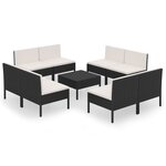 vidaXL Salon de jardin 9 Pièces avec coussins Résine tressée Noir
