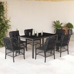 vidaXL Ensemble à manger de jardin coussins 7Pièces Noir Résine tressée