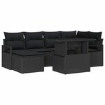 vidaXL Ensemble de canapé de jardin avec coussin 7 Pièces Noir
