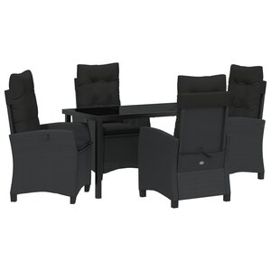 vidaXL Ensemble de salle à manger de jardin 5 pièces avec coussins en rattan poly noir