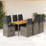 vidaXL Ensemble de bistro de jardin 9 Pièces coussins gris poly rotin
