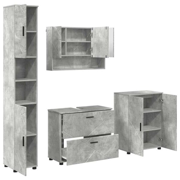 vidaXL Ensemble de mobilier de salle de bain 4 Pièces Gris béton