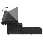 vidaXL Chaise longue double et auvent et coussins noir résine tressée