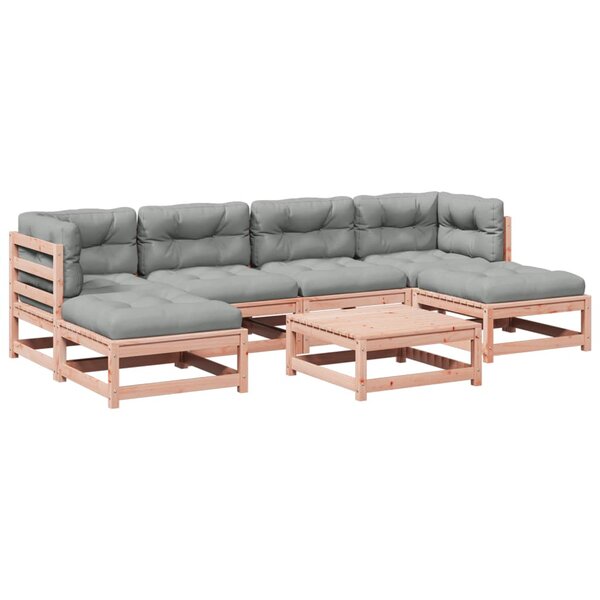 vidaXL Salon de jardin 7 Pièces et coussins bois massif sapin de douglas